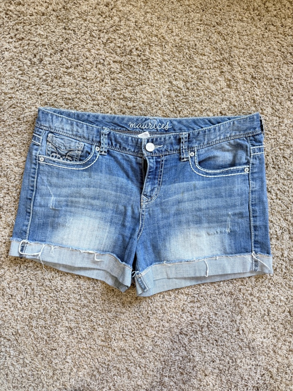 Maurices Denim Shorts Size 13/14 Medium Wash Cuffed Raw Hem Jean Shorts